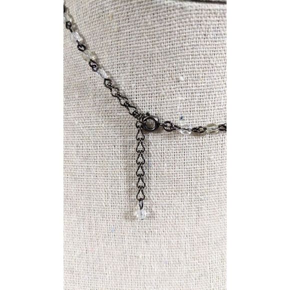 Ben Amun Crystal Dangle Necklace Silver Toned White Colorless Beads Rhinestones - Picture 11 of 12